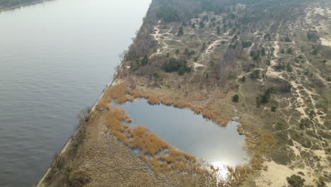 Lagoon-On-Mewia-Lacha-Nature-Reserve-In-Sobieszewo-Island,-Bay-Of-Gdansk,-Baltic-Sea,-Poland