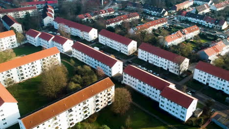 Aerial-shot-of-residential-complex-area-in-Bremen-Suburb-District-during-sunny-day,Germany
