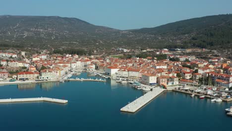 The-Beautiful-Cityscape-Of-Cres-Island-And-Its-Portyard-Located-In-Croatia