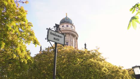 Romantic-Scenery-of-Famous-Gendarmenmarkt-in-Berlin-with-Historic-Sign