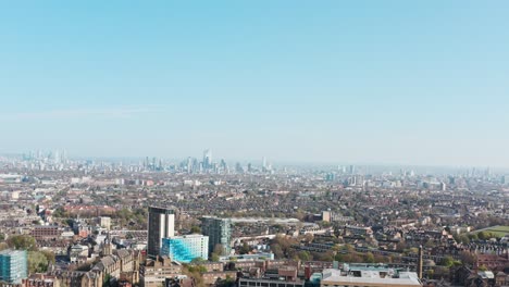 Aerial-slider-drone-shot-of-central-London-skyline-from-archway-upper-Holloway