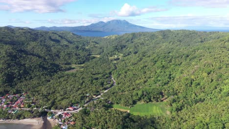 Panorama-Of-Green-Mountain-And-Village-In-An-Island-During-Summer-In-Philippines