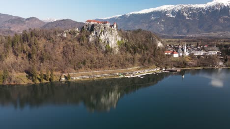 Bled-Castle,-Blejski-grad,-medieval-castle-on-precipice-overlooking-Bled-lake