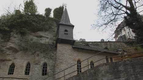 Tilt-up-to-the-beautiful-Chapelle-Saint-Quirin-in-Luxembourg