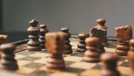 Close-up-panoramic-shot-of-a-chess-board-game