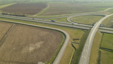 Aerial-shot-traffic-road-during-sunshine-day-in-Poland