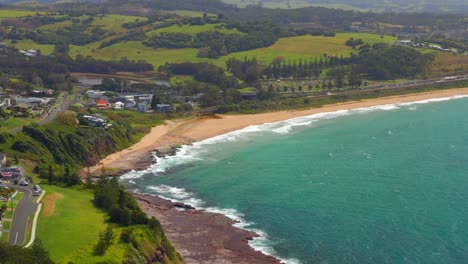 Aerial-View-Of-Bombo-Beach-With-Seascape-From-Pheasant-Point-In-Kiama,-NSW,-Australia