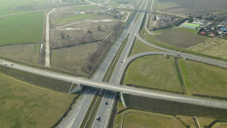 Aerial-shot-of-overpass-over-highway,-Poland