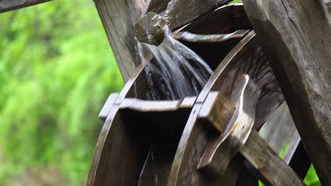 Traditional-Water-Wheel-Spinning-In-Namsan-Park---close-up-shot