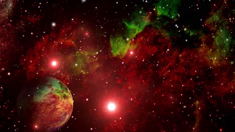 Nebulosas-Y-Un-Planeta-En-Movimiento-Flotando-En-El-Universo