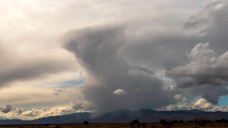 Dynamic-cloudscape-of-the-Mojave-Desert-mountains---panoramic-motion-time-lapse