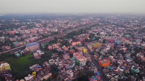 Flying-over-North-Kolkata,-West-Bengal,-India