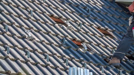 Slide-shot-of-roof-with-missing-roof-tiles,-preparing-for-solar-panel-construction