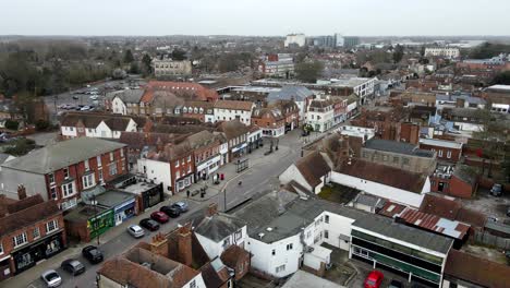 Shopping-high-street-Witham-Essex-UK-Aerial-footage-4k
