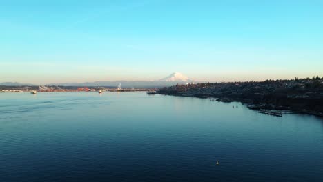Beautiful-Scenery-Of-Ruston-Way-Point-In-Tacoma-Washington---aerial-shot