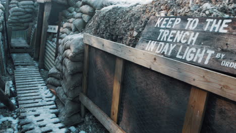 First-world-war-keep-to-the-trench-in-daylight-sign-in-a-ww1-trench-dug-out-in-France