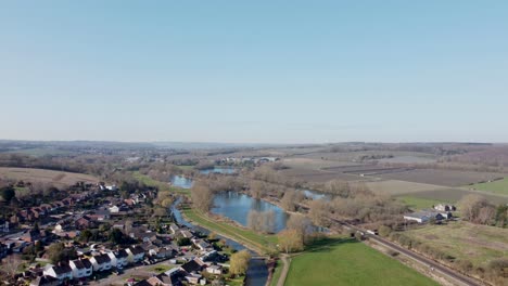 Picturesque-green-British-Chartham-Kent-suburban-small-village-countryside-rising-aerial-view