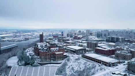 Panorama-Of-Tacoma-In-Winter-With-Stadium-High-School-And-Stadium-Bowl-In-Washington-State,-USA