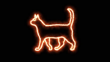 Katzenumriss-Von-Brennenden-Flammen-Und-Katze-In-Neonlichtern