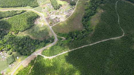 Natürlicher-Wald-Mit-Mehreren-Straßen,-Die-über-Den-Grünen-Wald-Der-Kenia-hänge-Des-Kilimanjaro-Führen