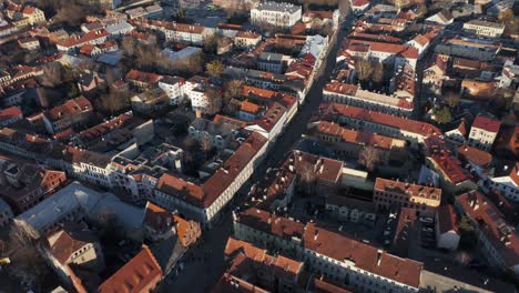 AERIAL:-Kaunas-Oldtown-with-Beautiful-Golden-Hour-Light-on-Medieval-Houses