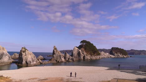 High-above-open-view-on-Jodagahama-beach-with-few-people-walking