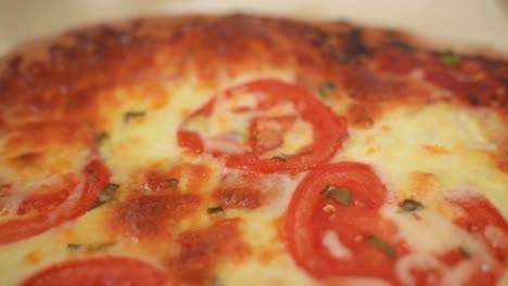 Freshly-Baked-Pizza-Margarita,-Slow-Motion-Revealing-Close-Up-Shot