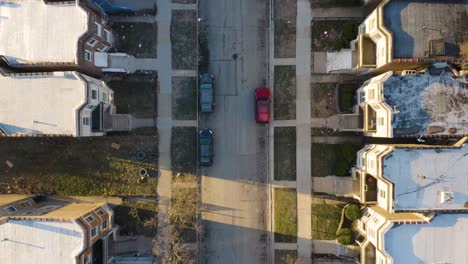 Top-Down-Aerial-View-of-City-Street-in-South-Side-Chicago-Neighborhood