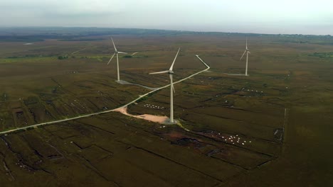 Wind-Turbines-at-Moycullen-Bogs,-Connemara-Bog-Complex,-Galway,-Ireland,-August-2020