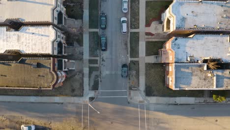 Top-Down-Aerial-View-of-City-Street-in-Poor-South-Side-Chicago-Neighborhood