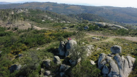 Northern-Portuguese-boulders-percolating-mountain-top-in-Alto-Minho-region---Aerial-Wide-Panoramic-shot