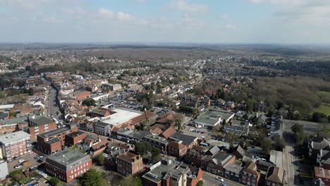 Billericay-Essex-UK-Aerial-pan-of-high-street-with-town-in-background-