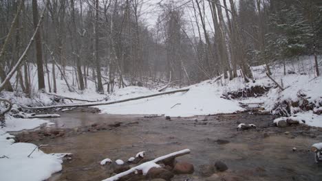 Shallow-Running-River-in-Winter-Land-in-a-Forest