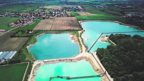 Aerial-View-of-Lakes-in-Rural-Area-Small-Town-Munich-Germany---Zoom-Out-View