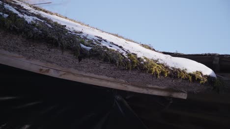 50-FPS-Snow-Melting-From-Mossy-House-Roof-and-Drops-on-the-Ground