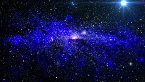 Nube-De-Nebulosa-Azul-De-4k-Con-Una-Estrella-Brillante-Moviéndose-En-El-Universo