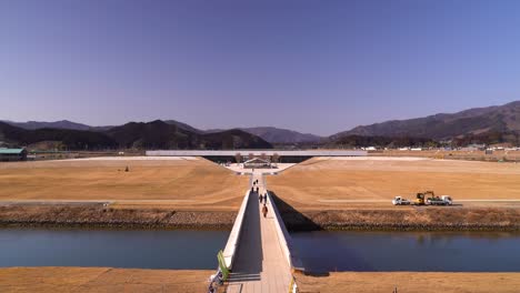 Wide-open-locked-off-view-of-Iwate-Tsunami-Memorial-Museum-in-Japan-on-clear-day