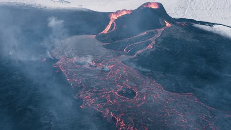 Aerial-at-famous-Geldingadalsgos-volcano-erupting-molten-lava-in-Iceland