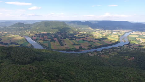 Panoramic-aerial-view-from-Taquari-River,-in-south-of-Brazil
