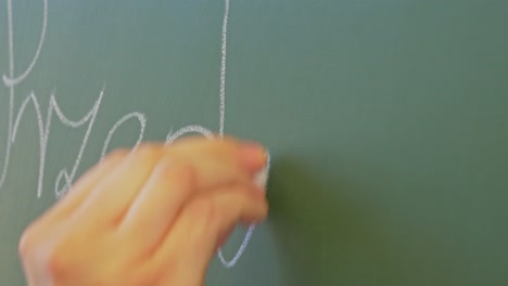 Close-shot-of-the-hand-of-a-young-woman-writing-on-a-chalkboard