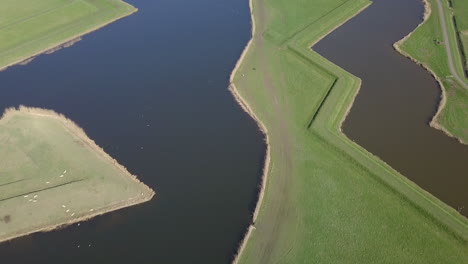 Aerial-drone-view-of-the-beautiful-landscape-fortress-formation-in-the-Heusden,-Noord-Brabant,-the-Netherlands