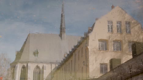 Surreal-Abstract-reflection-of-the-La-Cambre-Abbey,-Brussels,-Belgium