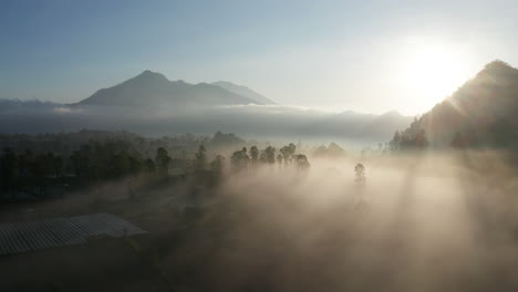 Sun-rays-light-up-morning-fog-over-farmland-valley