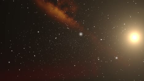 Leuchtend-Gelber-Stern-Mit-Nebelwolkenhintergrund,-Universum