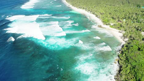 Aerial-reveal-of-coast-line-of-Siargao-Island,-Philippines