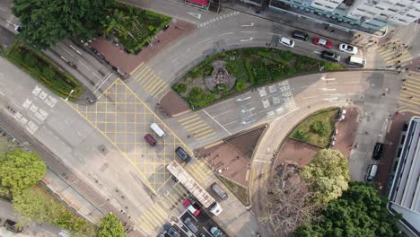 Hong-Kong-daytime-city-traffic,-Top-down-aerial-view