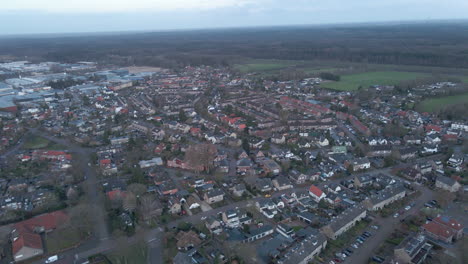 Aerial-of-idyllic-Dutch-town-in-rural-area