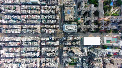 Downtown-Hong-Kong-buildings-and-traffic,-High-altitude-aerial-view
