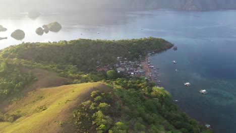 Drone-shots-of-tropical-island-in-Coron,-Palawan,-The-Philippines-during-sunset