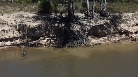 Outdoor-nature-drone-aerial-parallax-muddy-water-river-camping